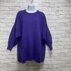 Vintage A.D. Sport Purple Speckled Wool Blend Tunic Sweater Pockets Large